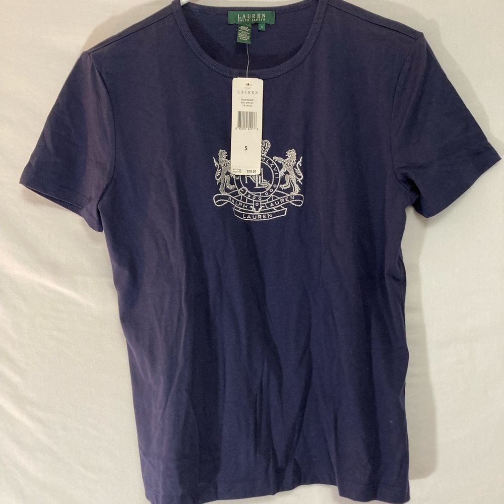 Lauren Ralph Lauren Blue Embroidered T-Shirt Small